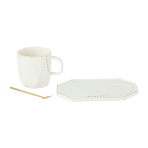 J-Line tasse + sous-tasse + cuillère Moments - céramique - blanc