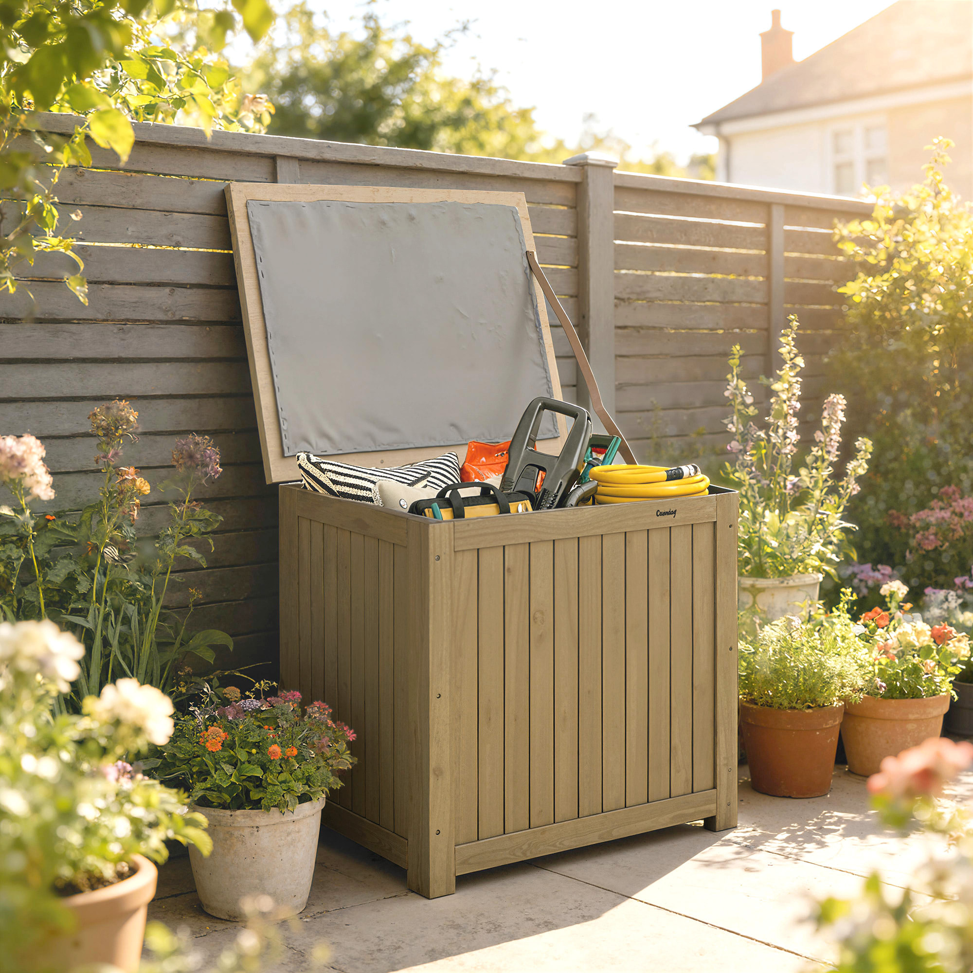 Coffre de jardin bois 130L doublure amovible