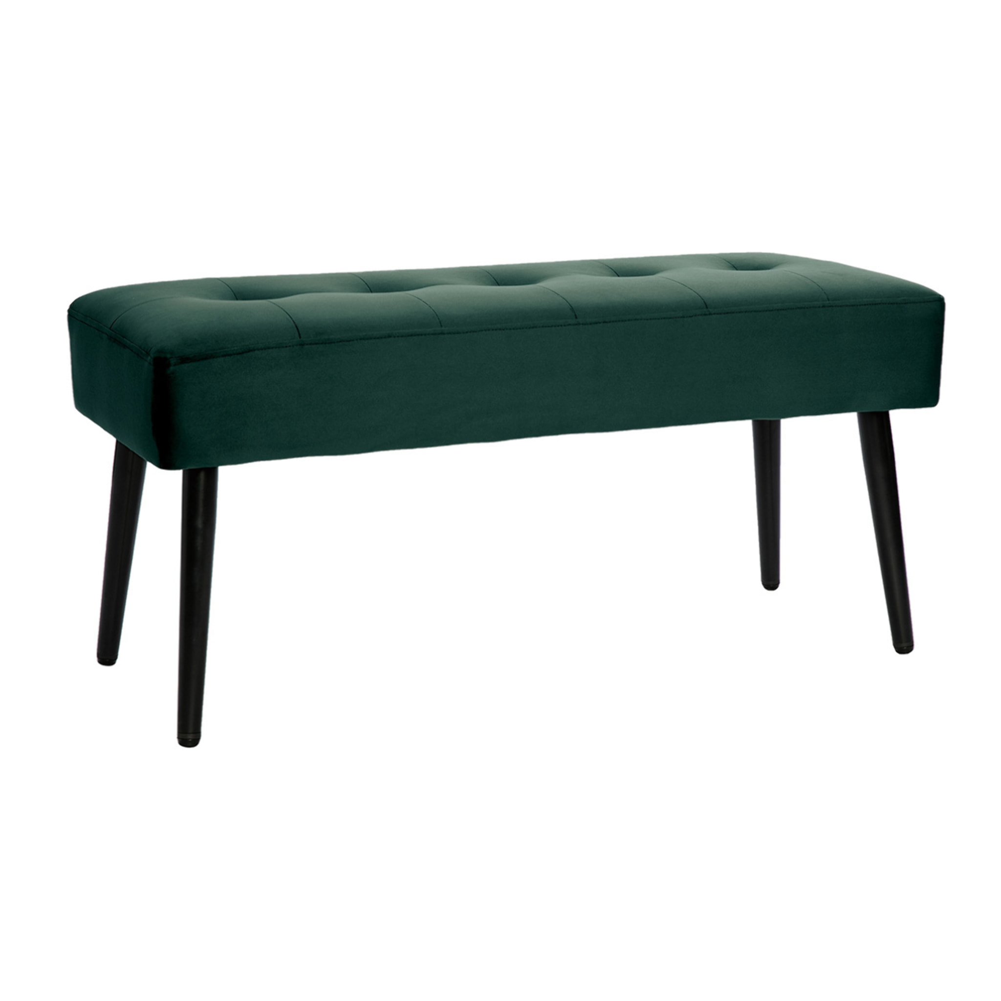Banc design capitonné en tissu velours vert foncé et métal noir L96 cm GUESTA