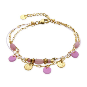 Pulsera con Cuarzo Rosa acabado oro 18k