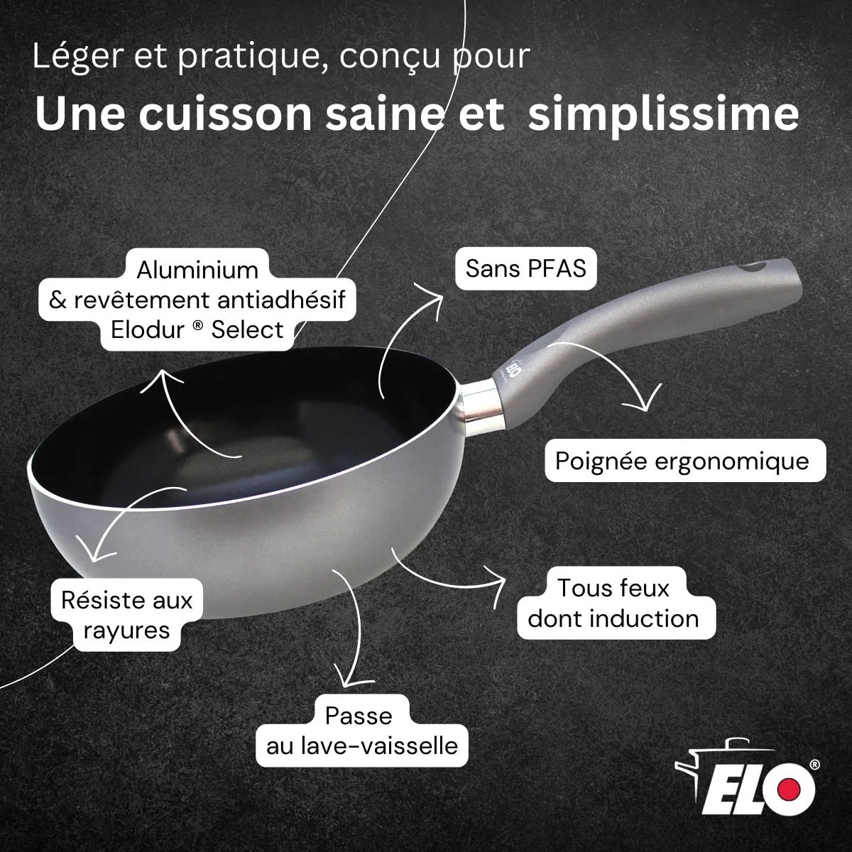 Wok 20 cm antiadhésif sans PFAS Elo Ducato