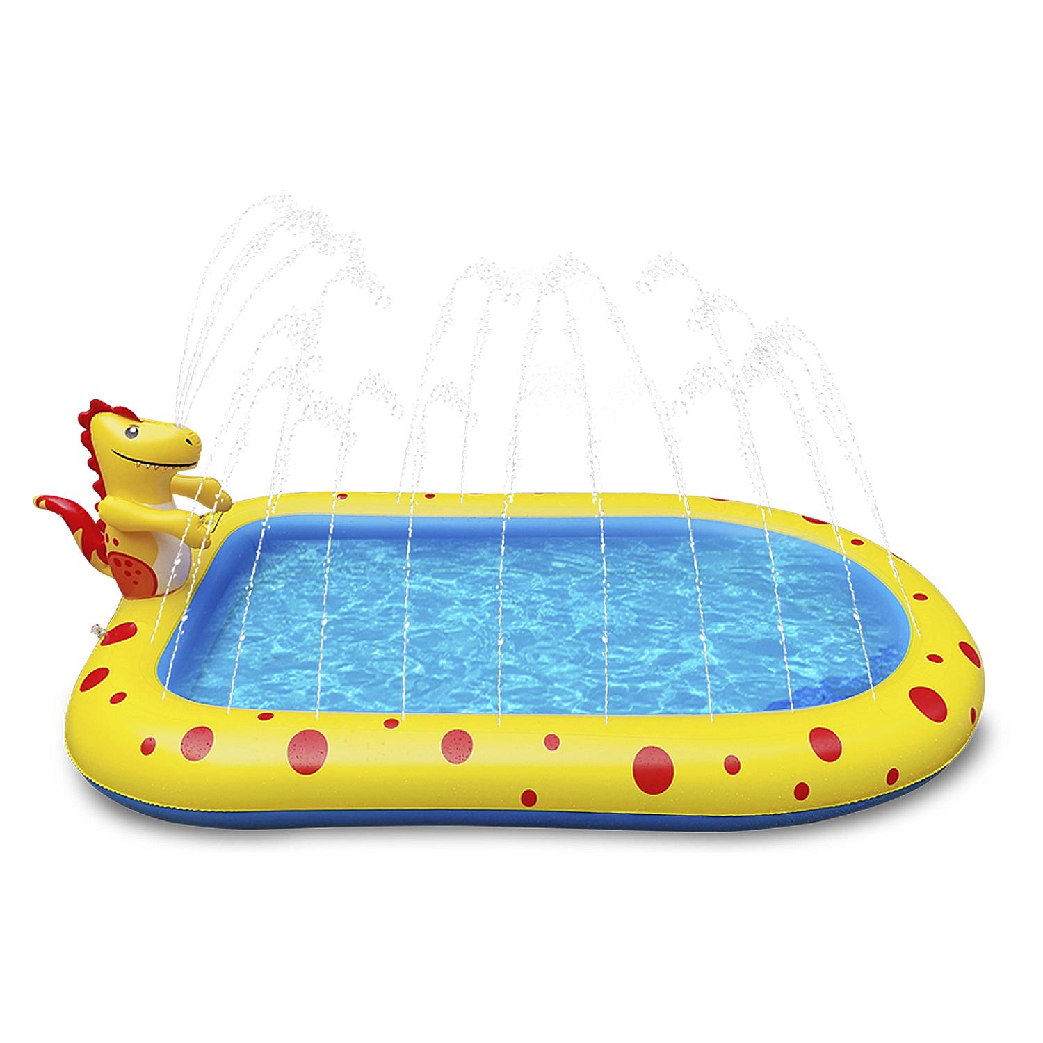 Piscina Splash Pad con aspersores laterales y Dinosaurio escupe agua. 170x110cm.