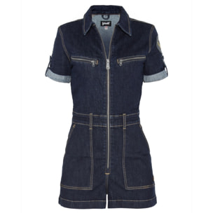 TRSWIFT2W SHORT JUMPSUIT WITH MILITARY BADGES IN STRETCH DENIM  97% COTTON 3% ELASTANE Bianco