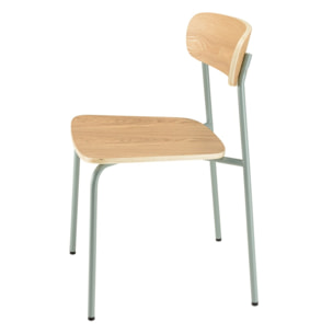 TOM - Lot de 2 chaises « écolier » bois de frêne pieds acier vert d'eau