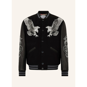 PHILIPP PLEIN Composed Varsity Bomber Tattoo Strass