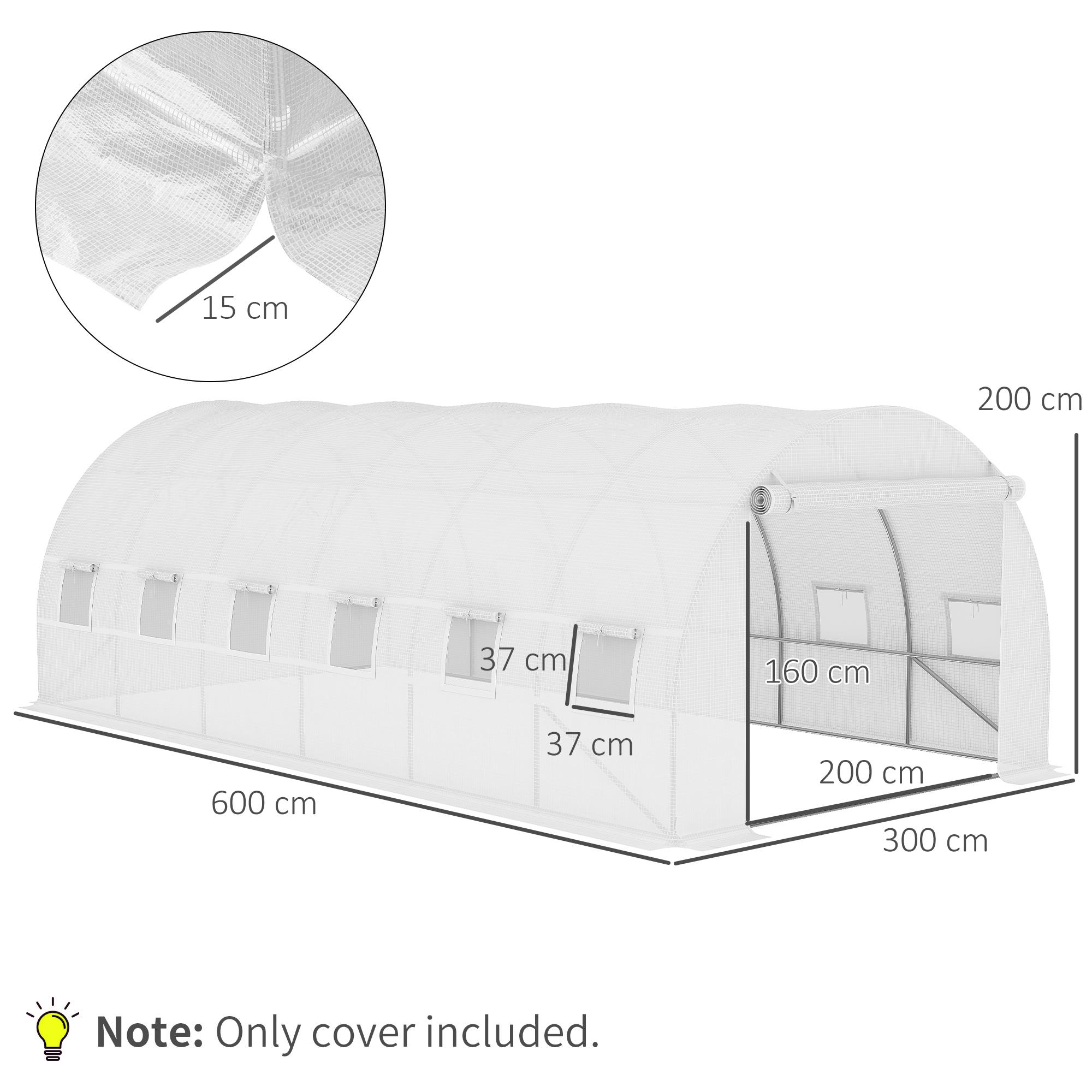 Cubierta de Invernadero Túnel 6x3x2m con 12 Ventanas y Puerta Enrollable Blanco