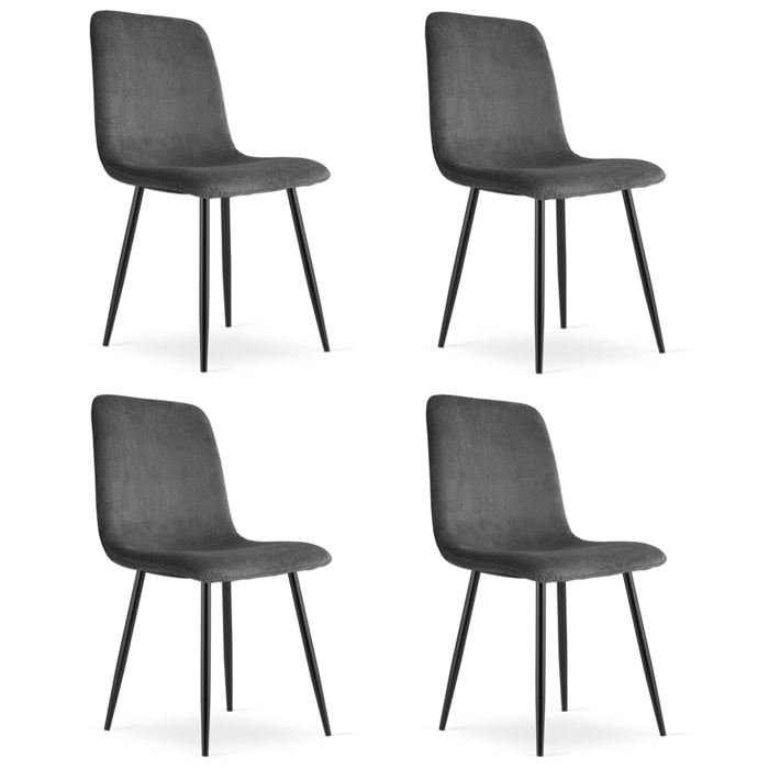 Set di 4 Sedie Rift in Velluto a Coste Grigio con Gambe Nere