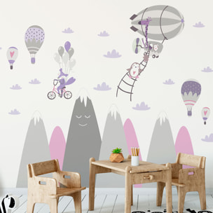 Stickers muraux enfants - Décoration chambre bébé - Autocollant Sticker mural géant enfant montagnes scandinaves ANIMAUX VAGABONDS