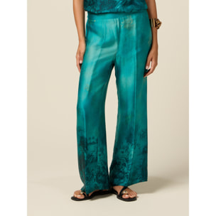 Oltre - Pantalones palazzo de satén estampado - Light - blue