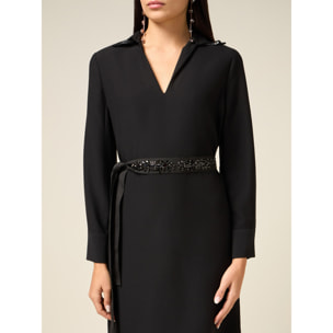 Oltre - Cintura in gros grain con castoni - Nero