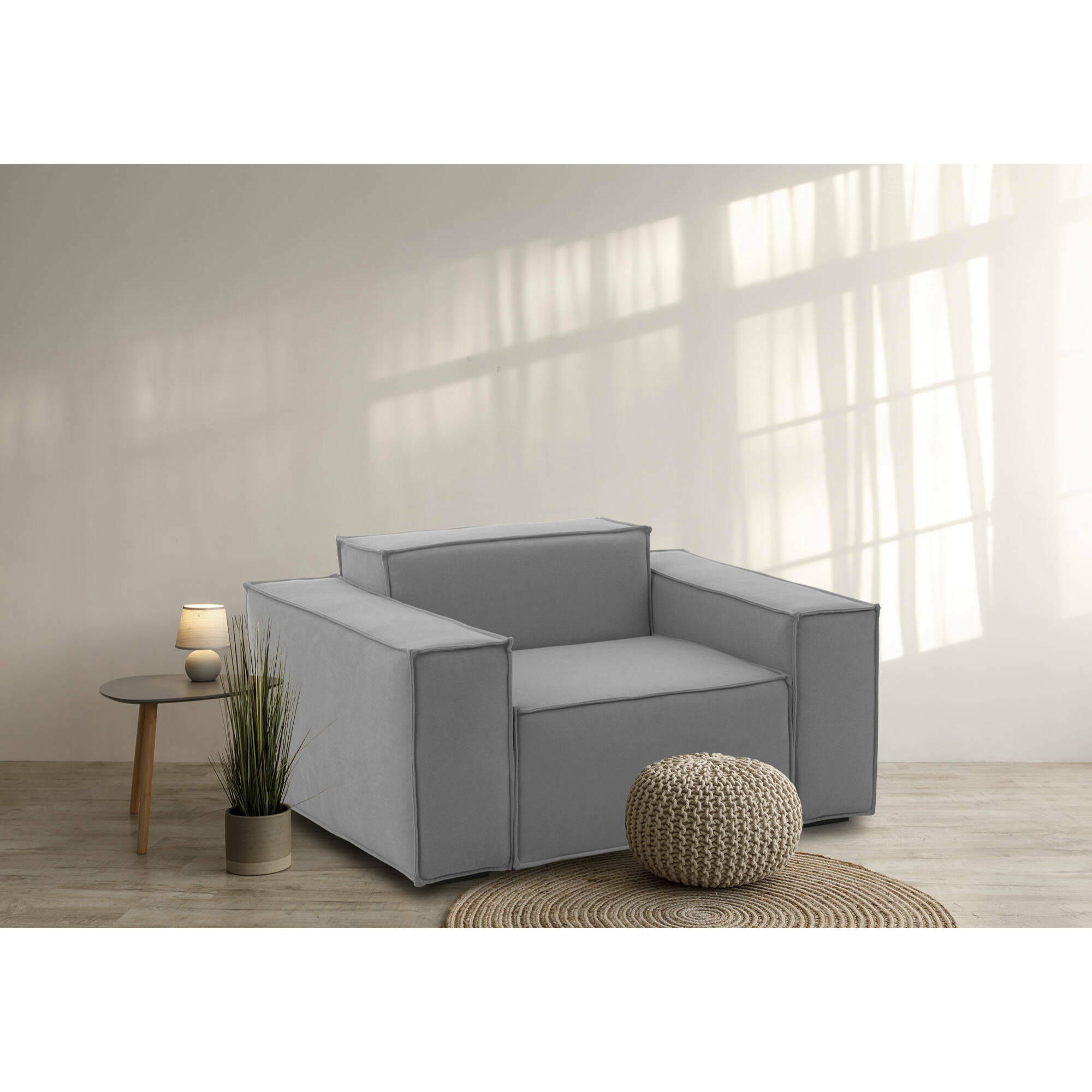 Poltrona Cristiana, Poltrona da salotto, 100% Made in Italy, Poltroncina relax in tessuto imbottito, Cm 160x95h70, Grigio