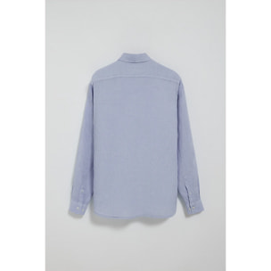 Camisa azul de lino garment dye con bordado Rigby Best