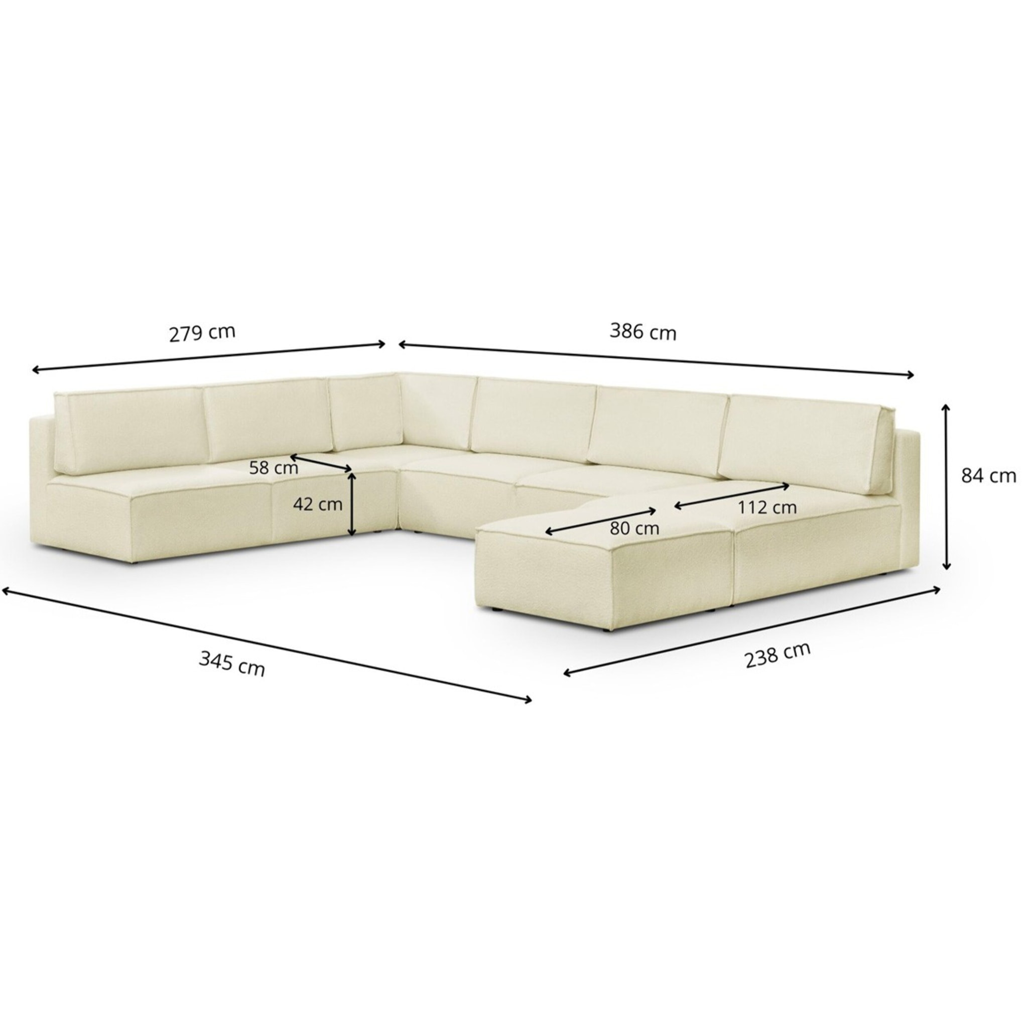 Canapé d'angle gauche convertible 10+1 places en tissu bouclé - HARPER MOD