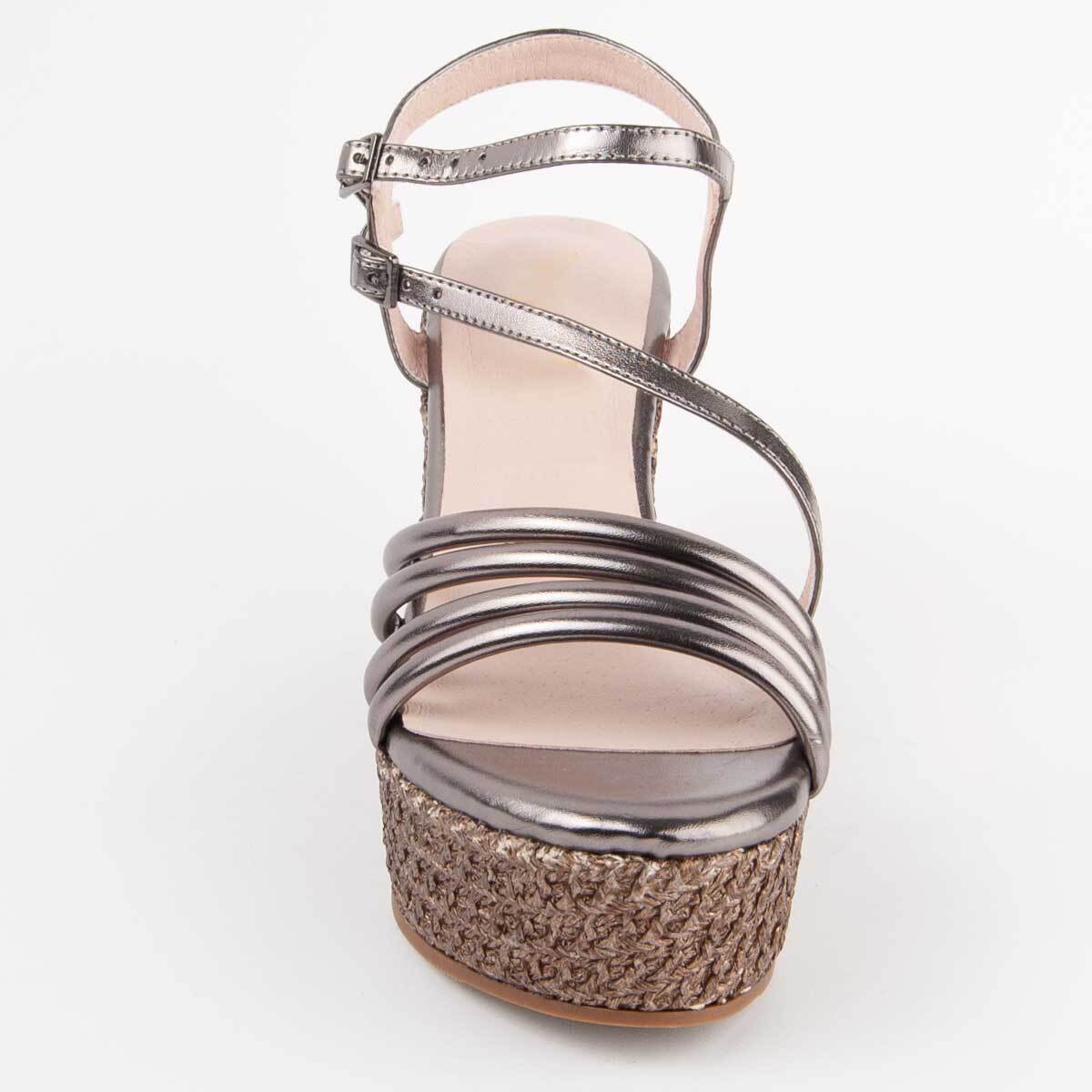 Sandalia De Cuña - Gris - Altura: 10 Cm