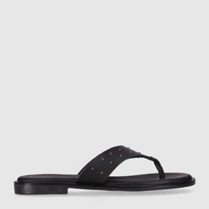 Sandalias de Piel - Negro - Tacón: Bajo