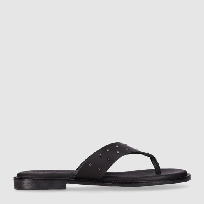 Sandalias de Piel - Negro - Tacón: Bajo
