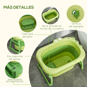 Bañera Plegable para Bebé de 0-6 Años Capacidad 105L Bañera Portátil para Niños con Patas Antideslizantes y Orificio de Drenaje Carga 50 kg 75,3x55,4x43 cm Verde