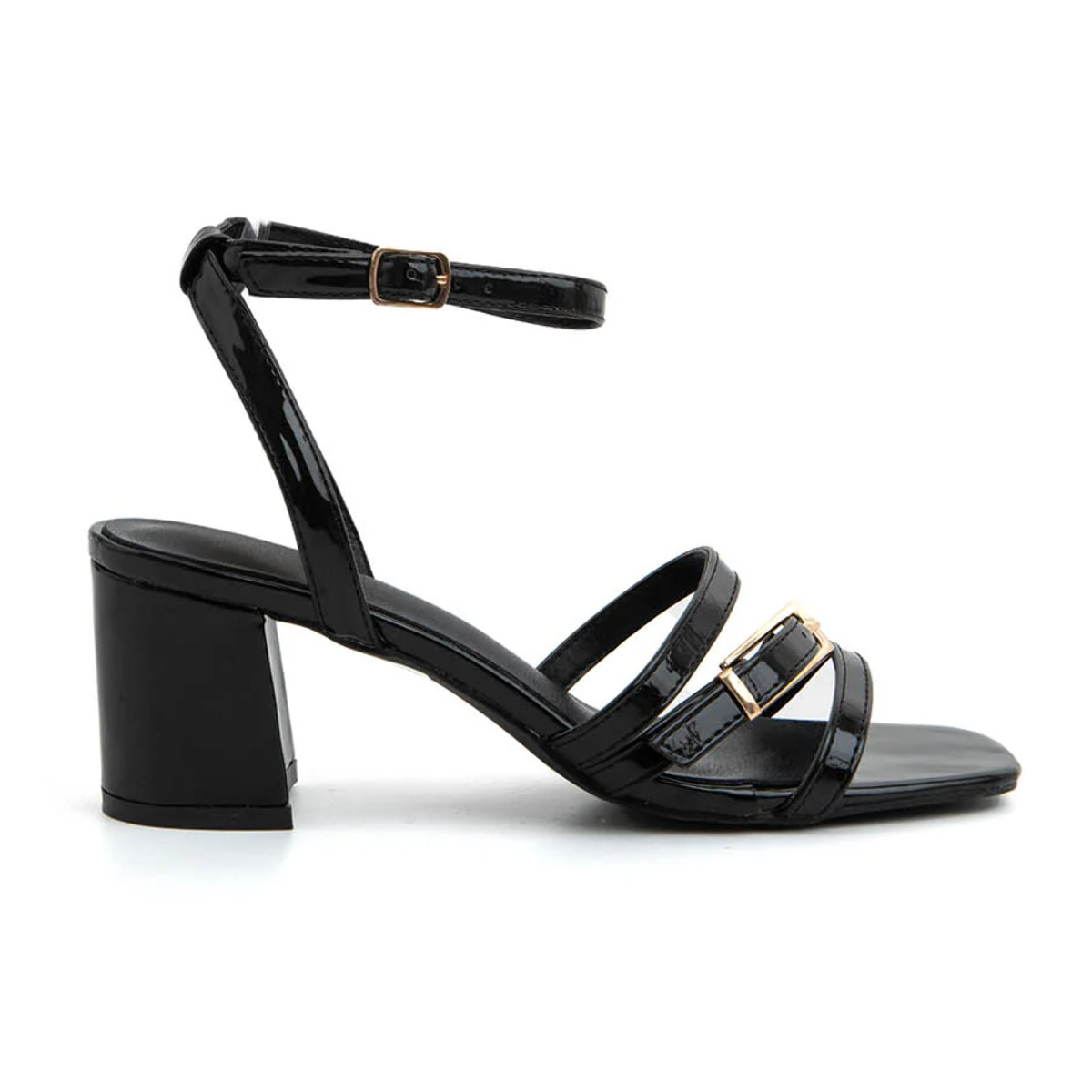 Sandalo glossy con fascette a incrocio - NERO
