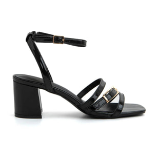 Sandalo glossy con fascette a incrocio - NERO