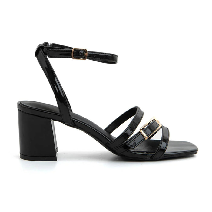 Sandalo glossy con fascette a incrocio - NERO