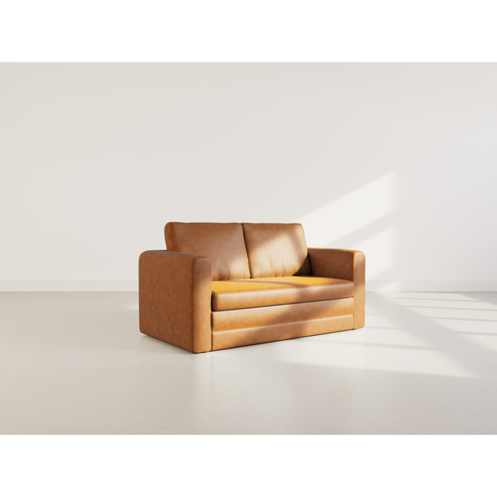 Marilia - canapé 2 places convertible déplimousse en simili - Cognac