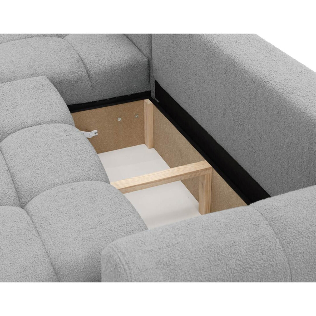 Yulin - Canapé d'angle gauche 4 places convertible avec coffre en tissu bouclette - Gris clair
