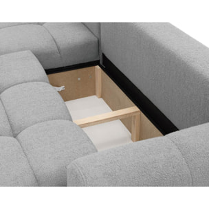 Yulin - Canapé d'angle gauche 4 places convertible avec coffre en tissu bouclette - Gris clair