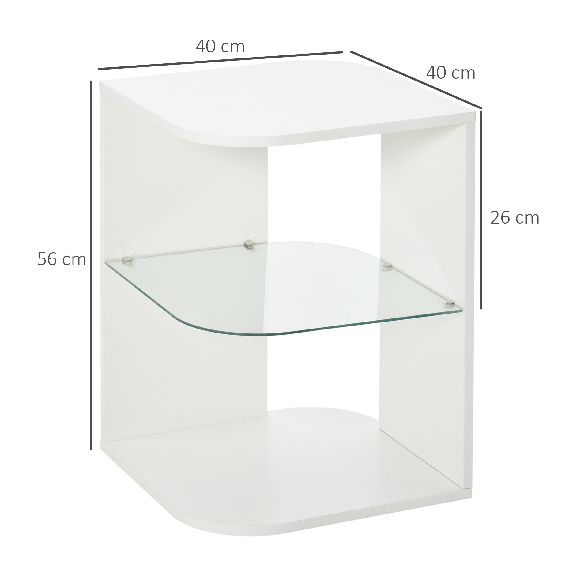 Guéridon design contemporain étagère verre trempé aspect bois blanc