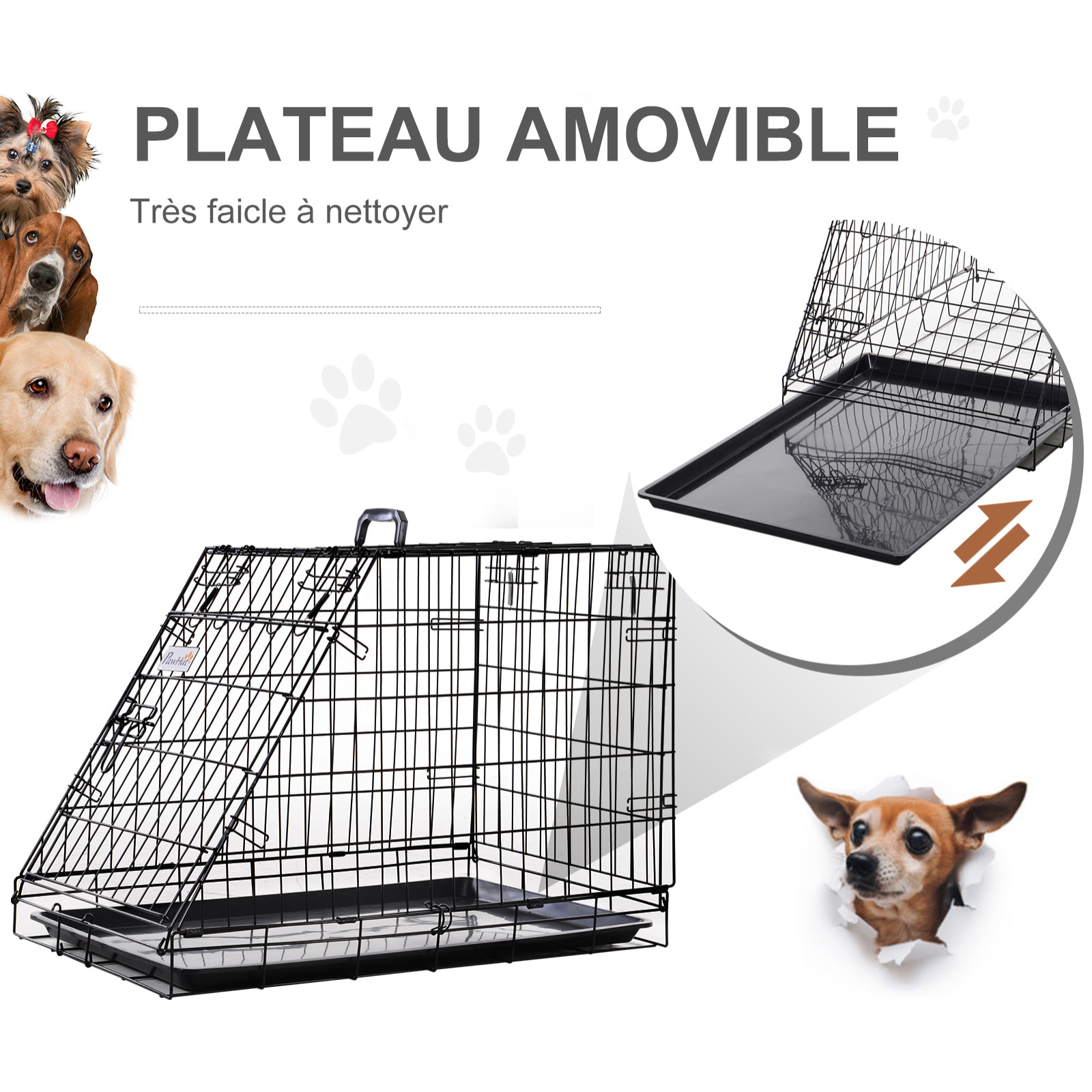 Cage de transport pour chien taille L dim. 76L x 48l x 55H cm métal noir