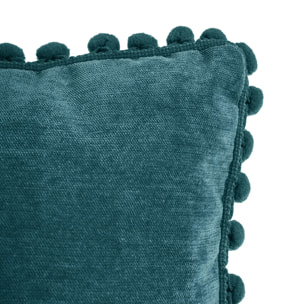 Coussin pompons "Memories" bleu canard 40x40cm