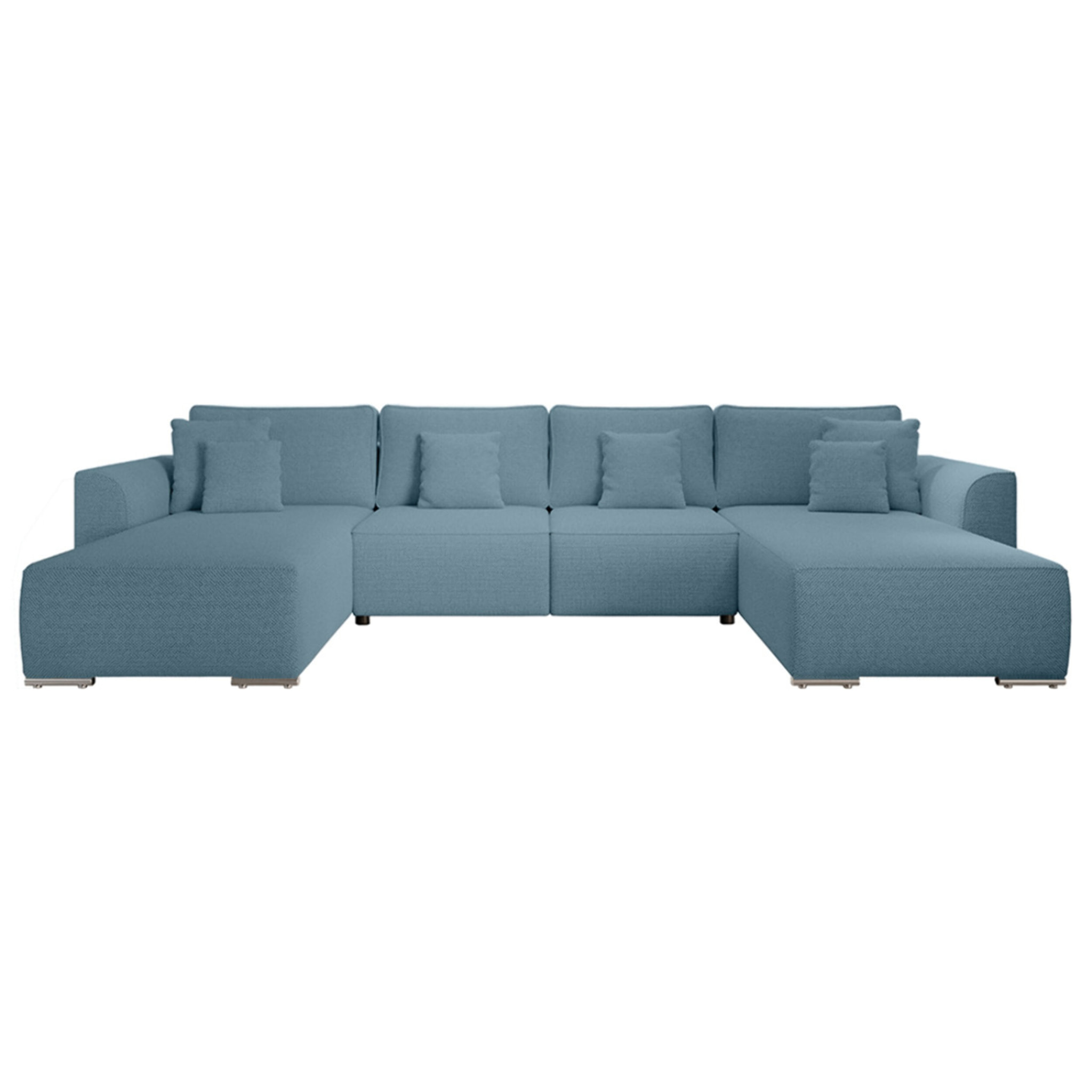 Gabriel - Canapé panoramique en U 7 places convertible avec coffre en tissu texturé - Bleu