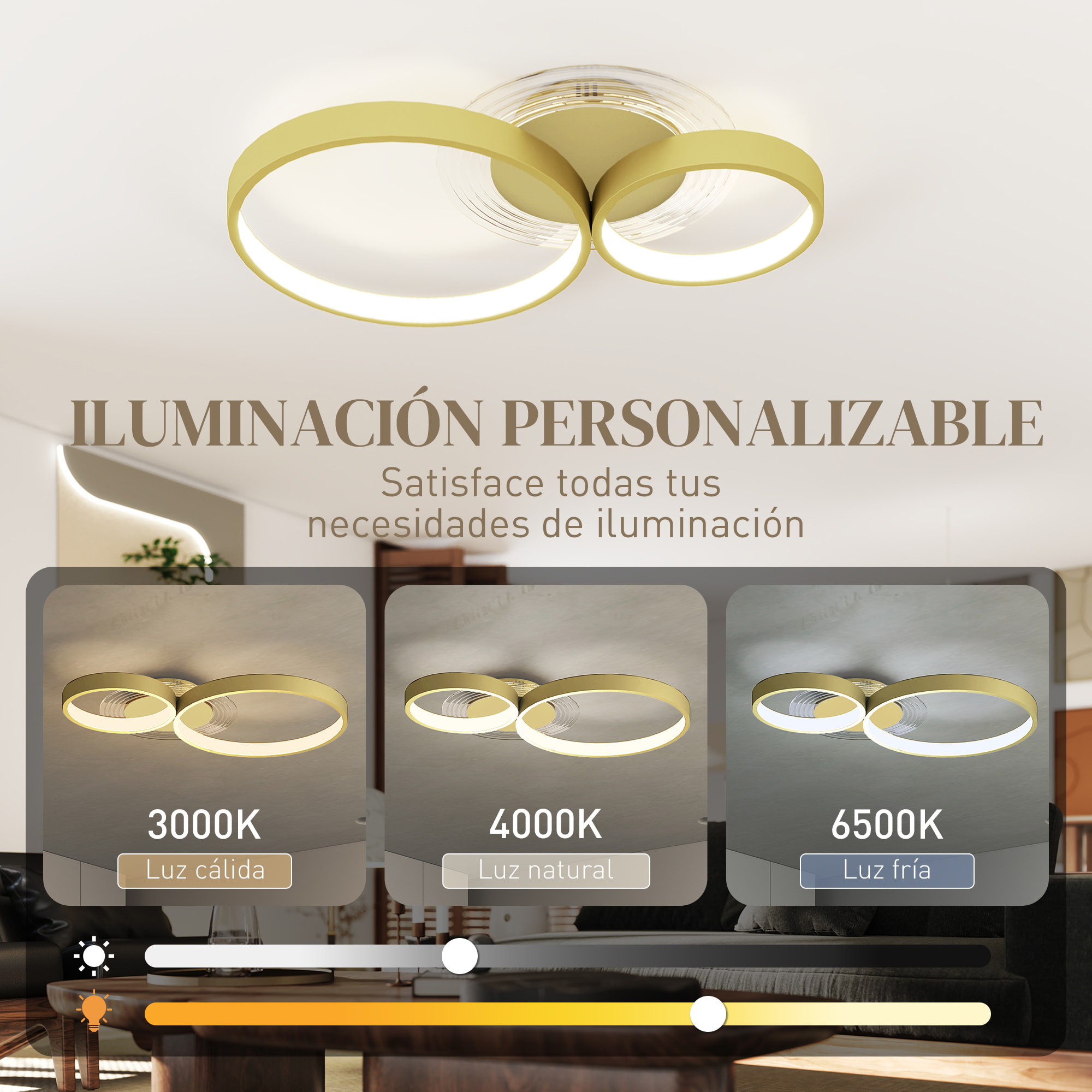 Lámpara de Techo LED 40W Plafón LED Techo Moderno 3000 K/4000 K/6500 K para Dormitorio Salón Cocina Comedor Dorado
