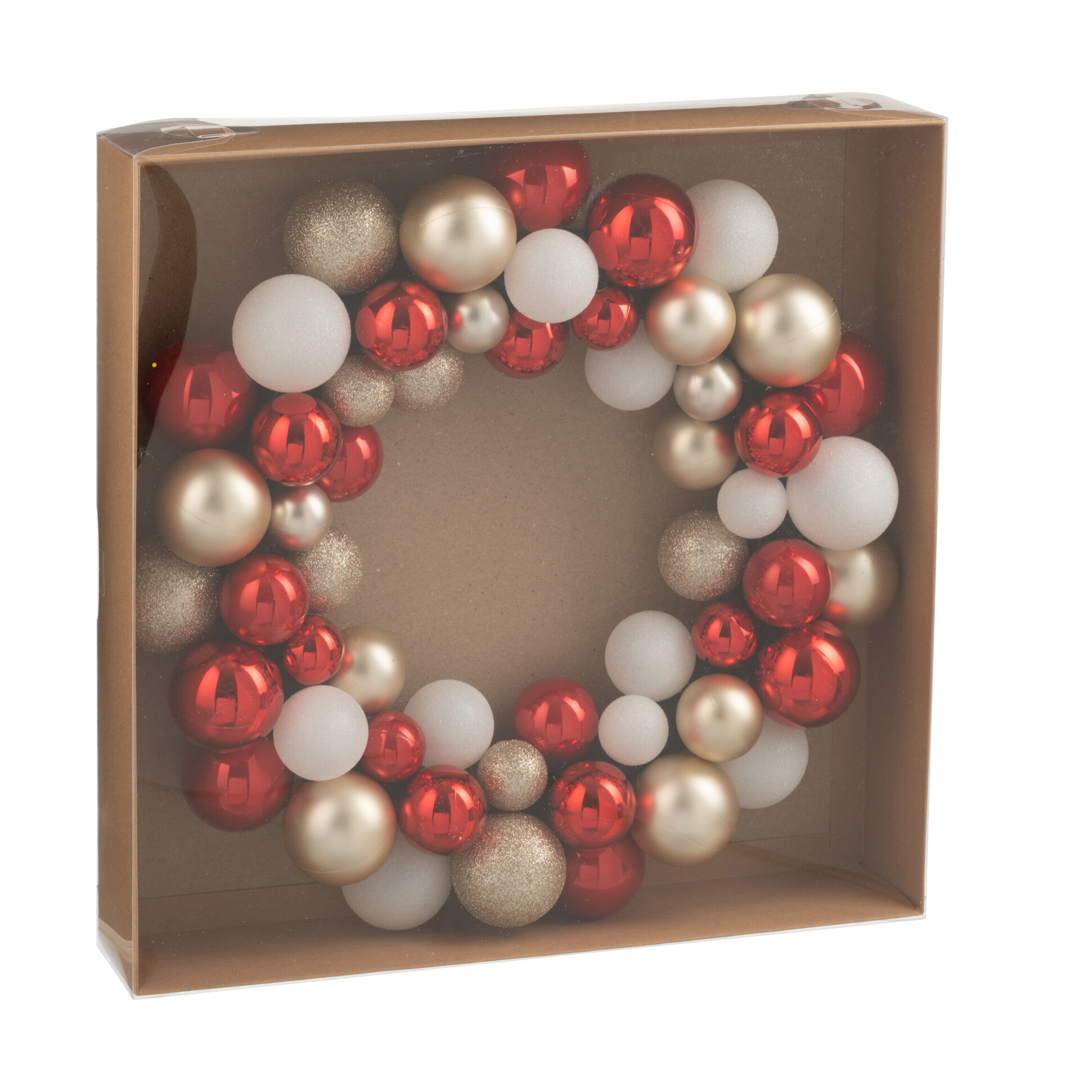J-Line Couronne Boules De Noël Plastique Rouge Noël/Doré