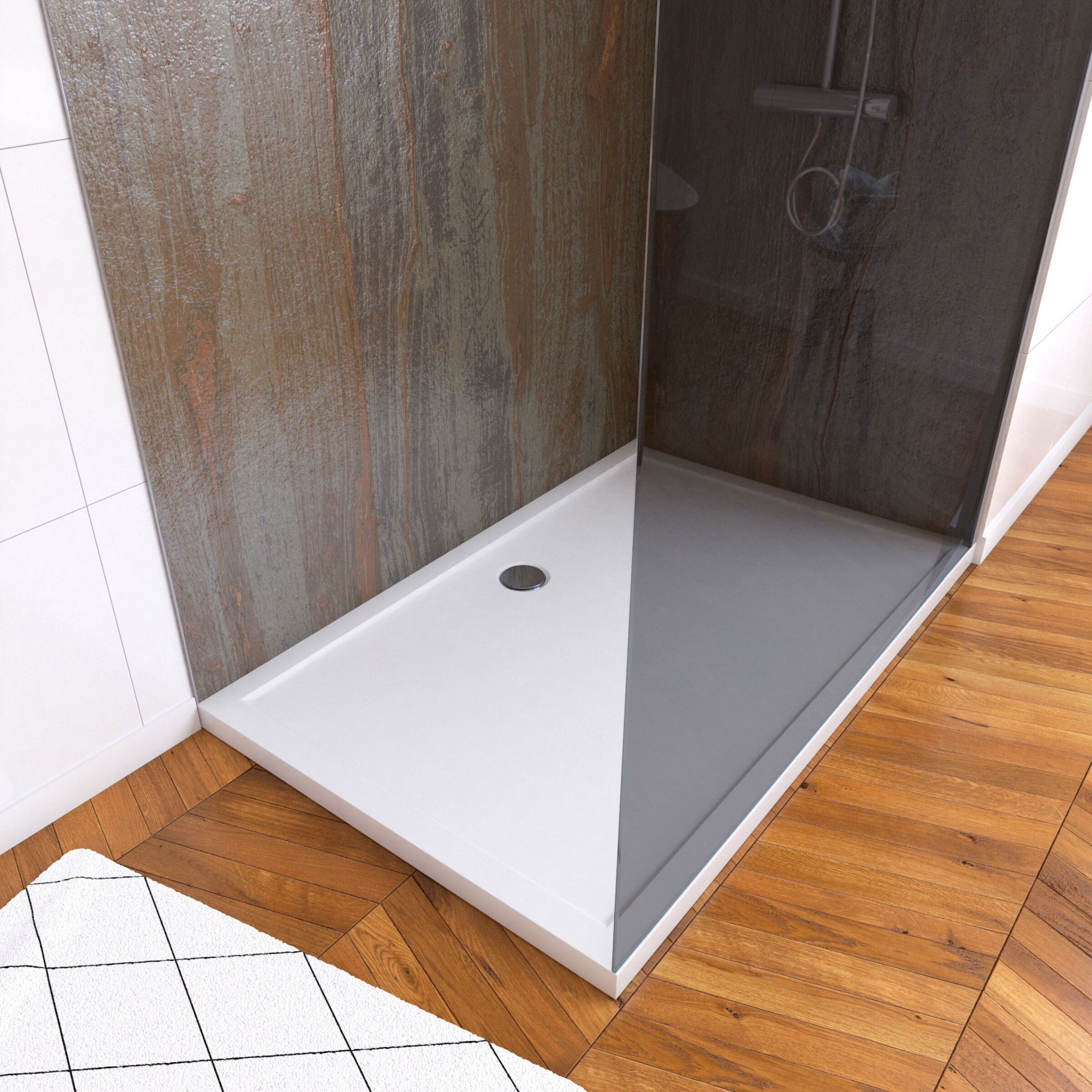 Pack panneaux muraux Wood Stone + paroi FREEDOM 2 FUMEE + receveur WHITNESS