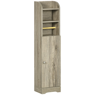 Meuble WC armoire toilette - porte, 2 étagères, niche, support papier - dim. 23L x 18l x 100H cm - gris