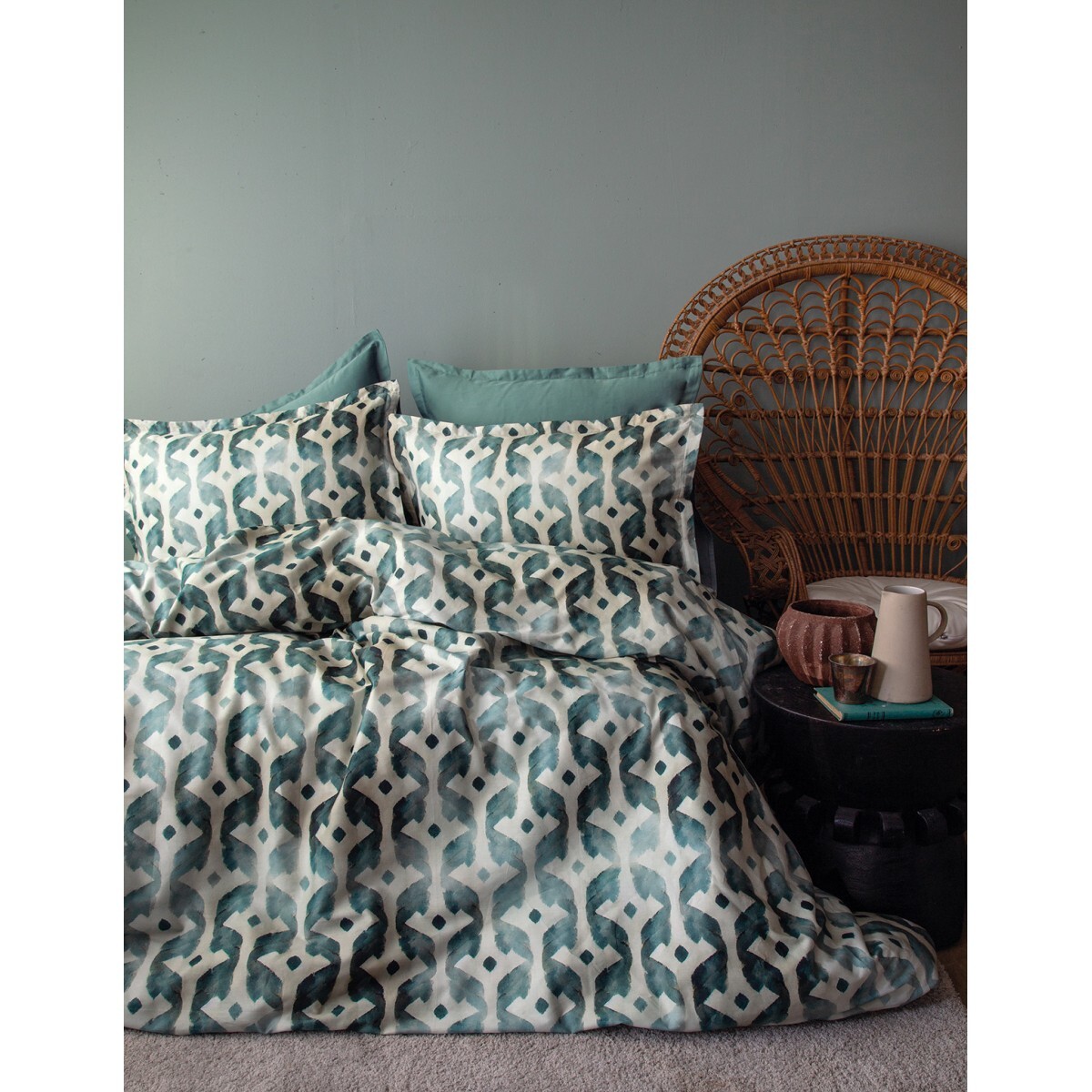 Parure housse de couette 240x220 cm et 2 taies d'oreiller 63x63cm satin de coton imprimé