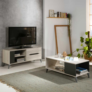 Mueble tv orly 1 puerta 2 cajones color shamal/gris