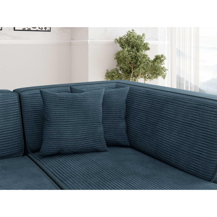 Duchamp - canapé d'angle gauche - 5 places - en velours côtelé - Bleu Ardoise