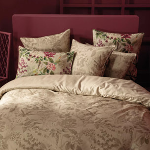 Housse de couette satin de coton imprimé rose beige vert Parfum d'orchidee grege