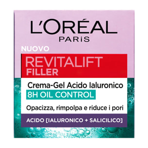 Crema Gel Opacizzante Revitalift Filler 8H Oil Control con Acido Ialuronico Riduce i Pori 50ml