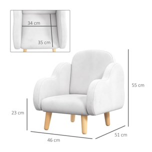 Fauteuil enfant design scandinave nuage - piètement PP aspect bois clair tissu polaire blanc