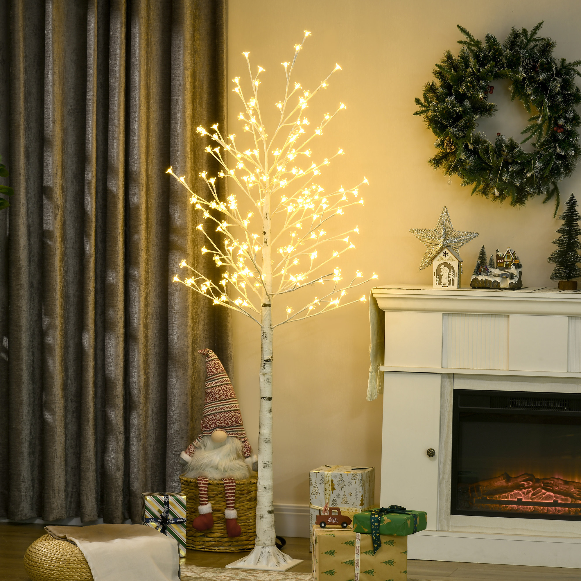 árbol de Cerezo con 180 Luces LED IP44 Ajustable en 3 Modos 21,5x21,5x180 cm