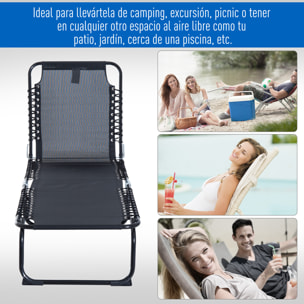 Tumbona Plegable, Tumbona Jardín Exterior Reclinable 4 Posiciones con Reposacabezas y Marco de Acero, Carga 120 kg, para Terraza, Piscina, Playa, 189x58x30 cm, Negro