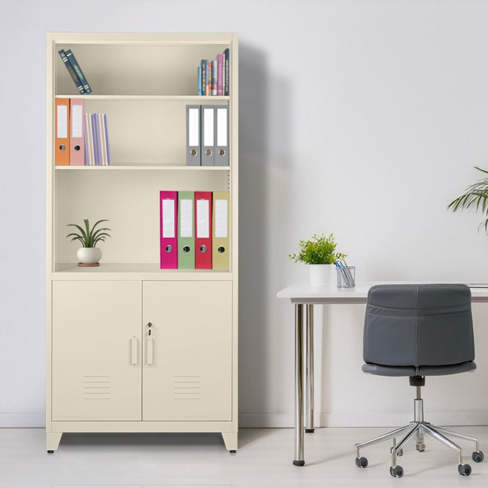 Armadio ufficio con 2 ante e 5 ripiani avorio 85x45x190 cm - Yumi