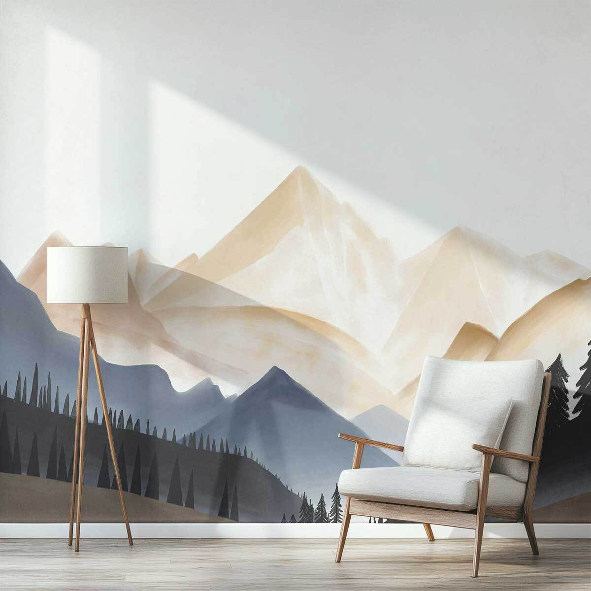 Papier peint silhouette de montagne Intissé