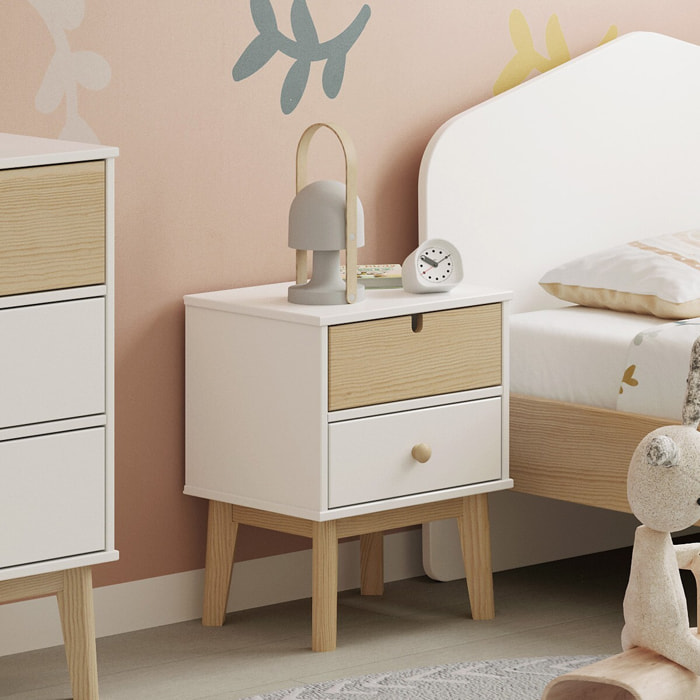 Table de chevet enfant 2 tiroirs en bois - LUCY