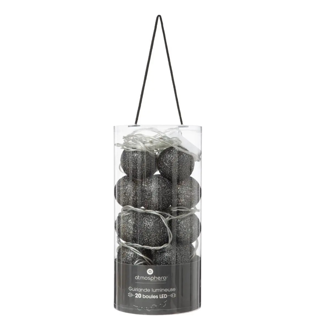 Guirlande LED 20 boules - noir L435 cm