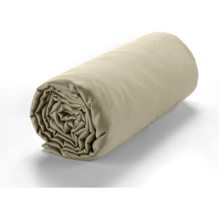 Drap Housse - Bonnet:30cm 100% Satin De Coton lavé 105 Fils Beige