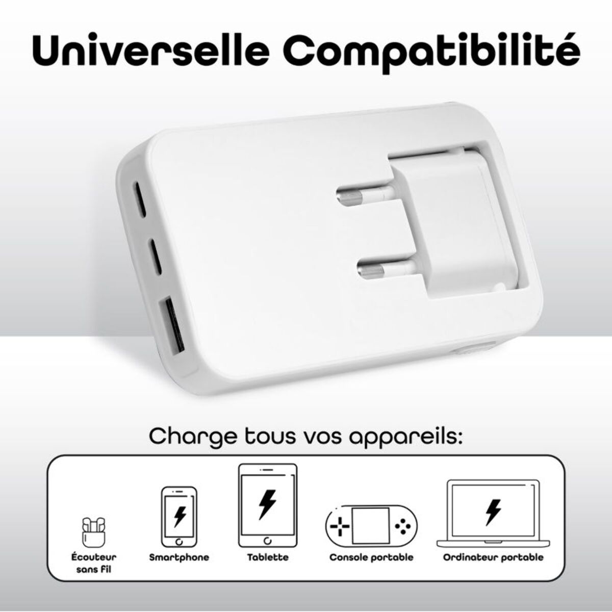 Chargeur secteur TNB 65W GAN 2 USB-C + 1 USB-A Power Delivery