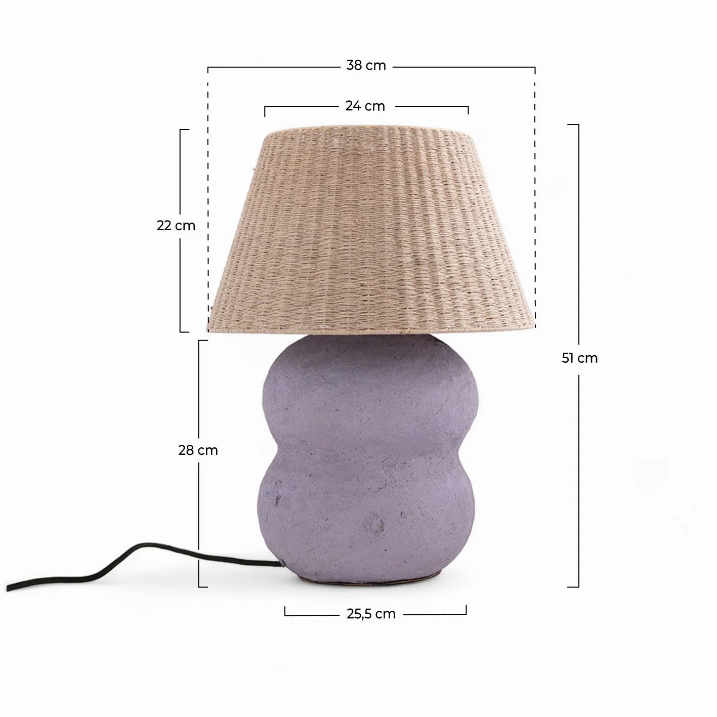 Lampe à poser en jute et papier mauve - Ida